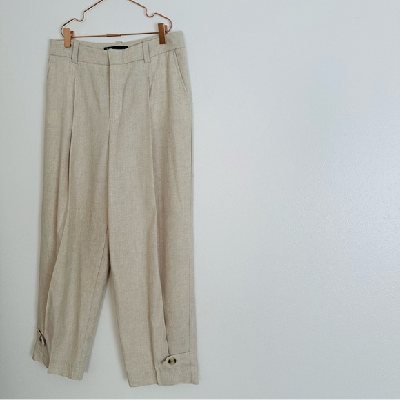 Zara cropped trousers pleated neutral pants - Picture 10 of 11